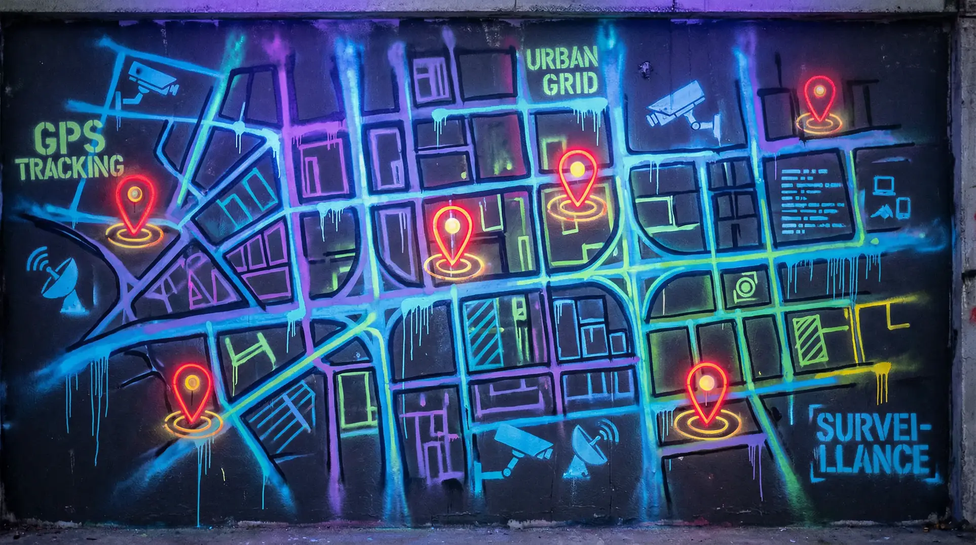 水发胭脂 狗仔追踪地图 - 城市涂鸦风格